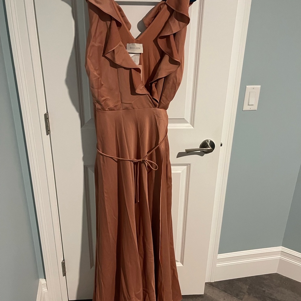 BHLDN Rust Brown Ruffle Wrap Maxi Dress